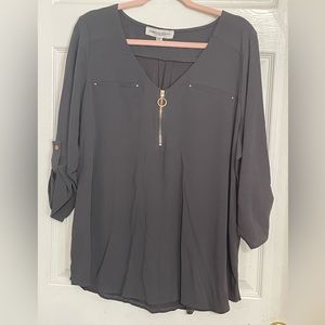 Tempted Hearts Size 3X Slate Grey Blouse